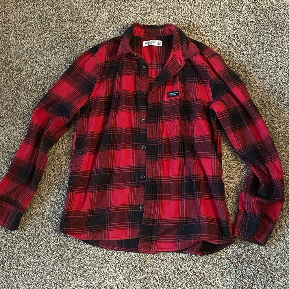 Abercrombie Kids Red and Black Plaid Button Down Shirt